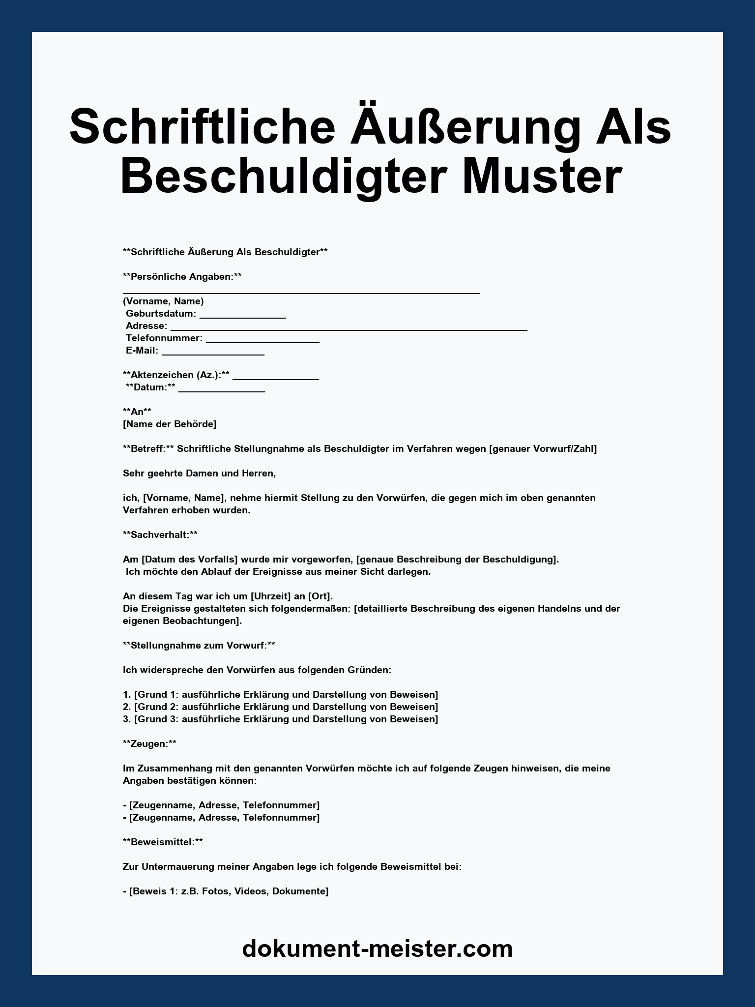 Schriftliche Äußerung Als Beschuldigter Muster