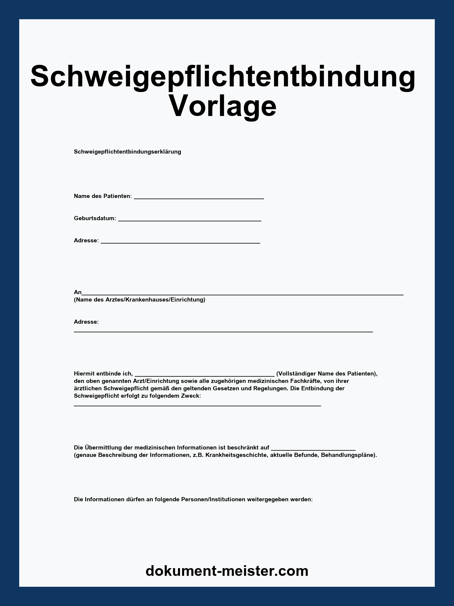 Schweigepflichtentbindung Vorlage - WORD Kostenlos