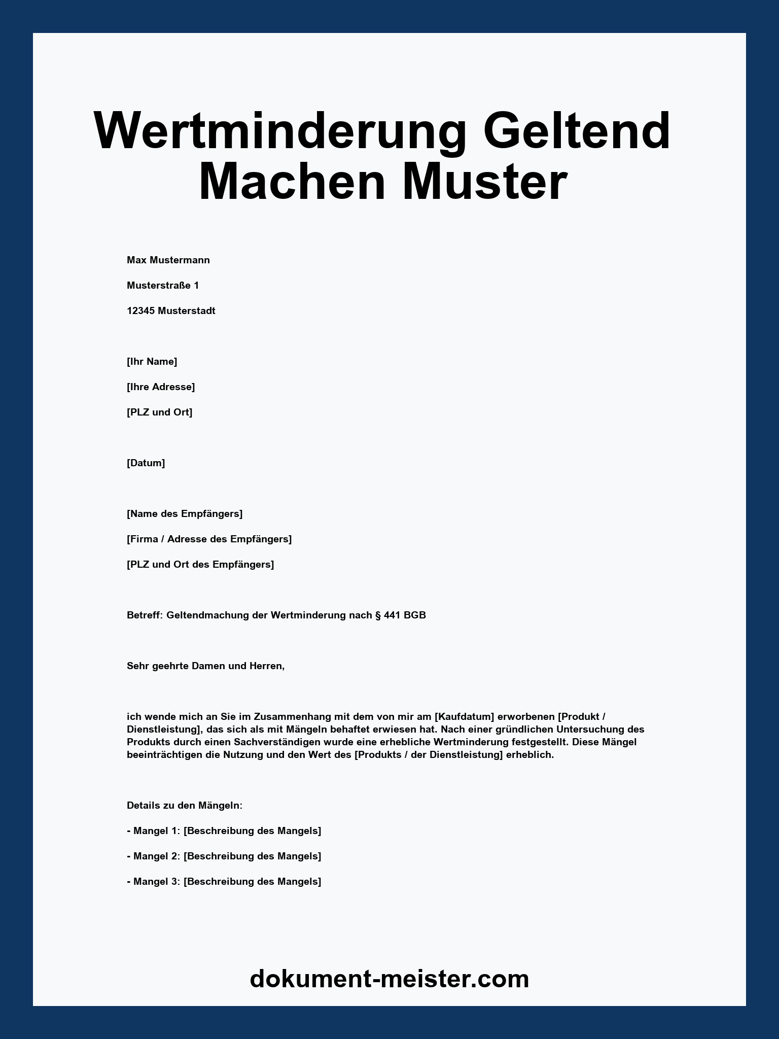 Wertminderung Geltend Machen Muster